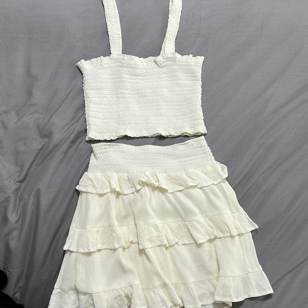 White Ruffle Mini Top and Skirt Set